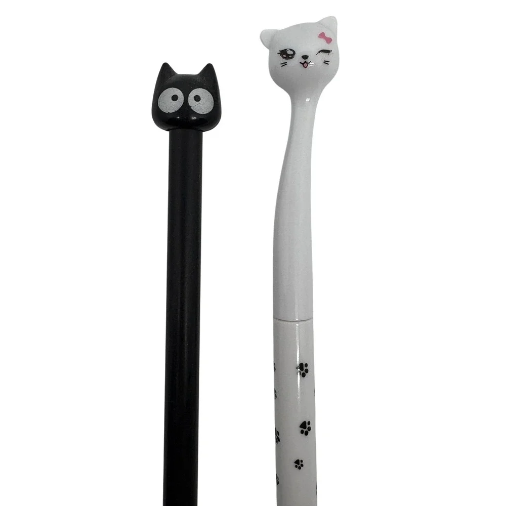 2 Kawaii‎ Cat Pens 0.5mm Black Ink White and Black Novelty GP-269